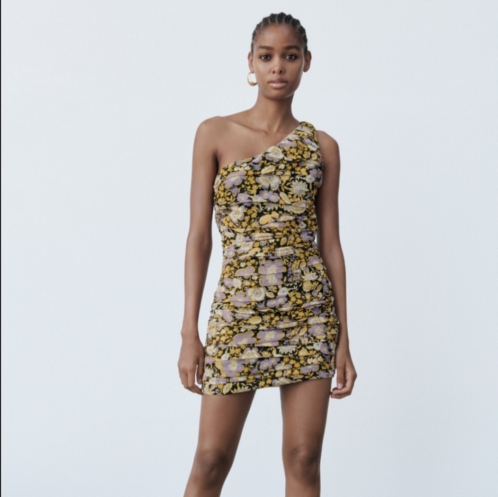 Zara One Shoulder Floral Dress